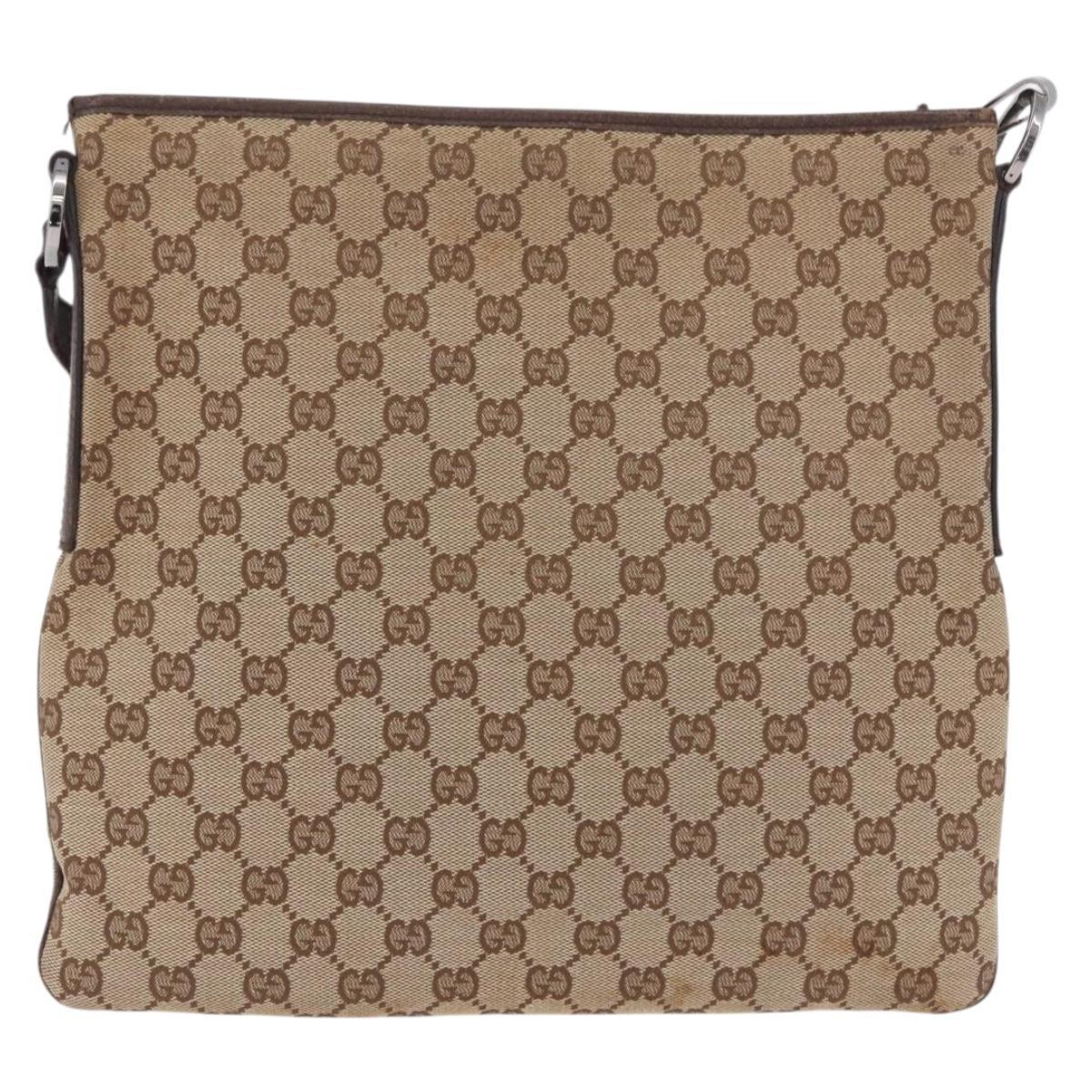 GUCCI GG Canvas Shoulder Bag Beige Silver 113013 Auth 186678