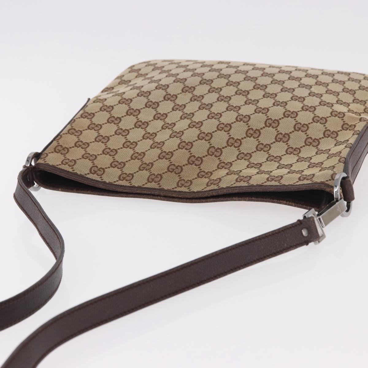 GUCCI GG Canvas Shoulder Bag Beige Silver 113013 Auth 186678