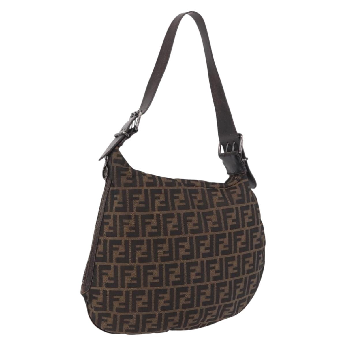 FENDI Zucca Canvas Mamma Baguette Shoulder Bag Brown Black Auth 186679
