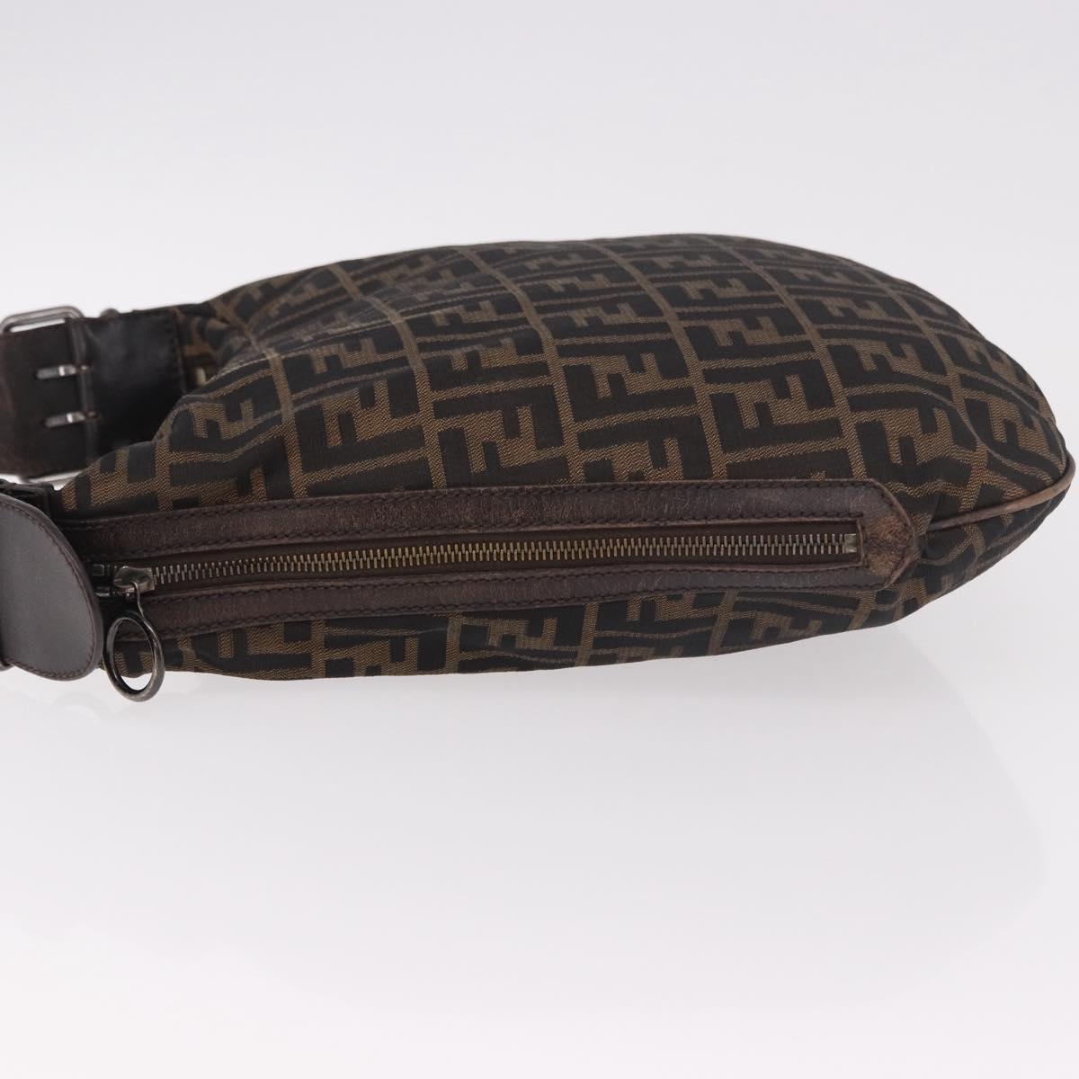 FENDI Zucca Canvas Mamma Baguette Shoulder Bag Brown Black Auth 186679