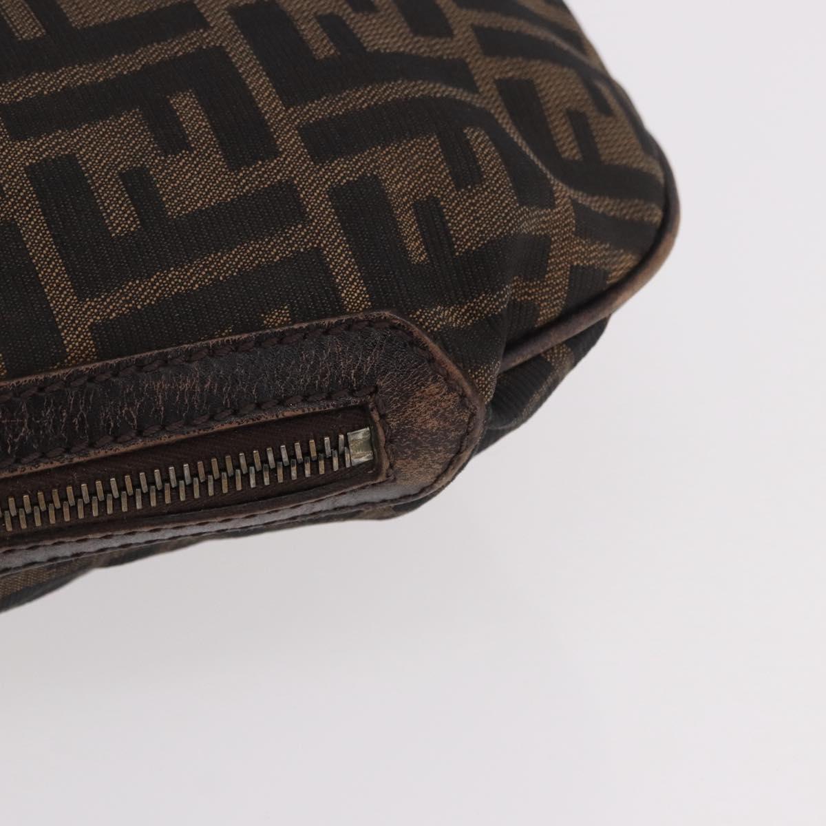 FENDI Zucca Canvas Mamma Baguette Shoulder Bag Brown Black Auth 186679
