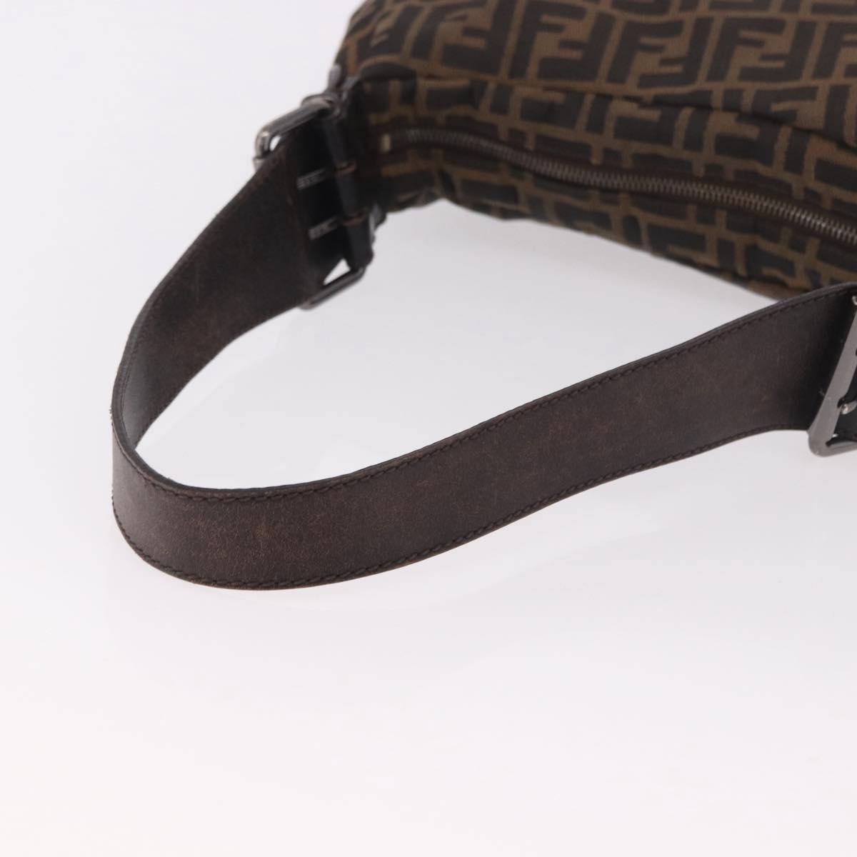 FENDI Zucca Canvas Mamma Baguette Shoulder Bag Brown Black Auth 186679