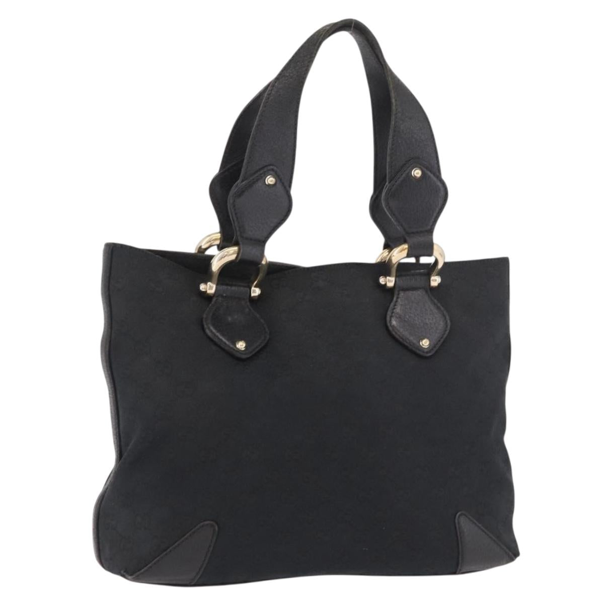 GUCCI GG Canvas Hand Bag Black Gold 153024 Auth 186680