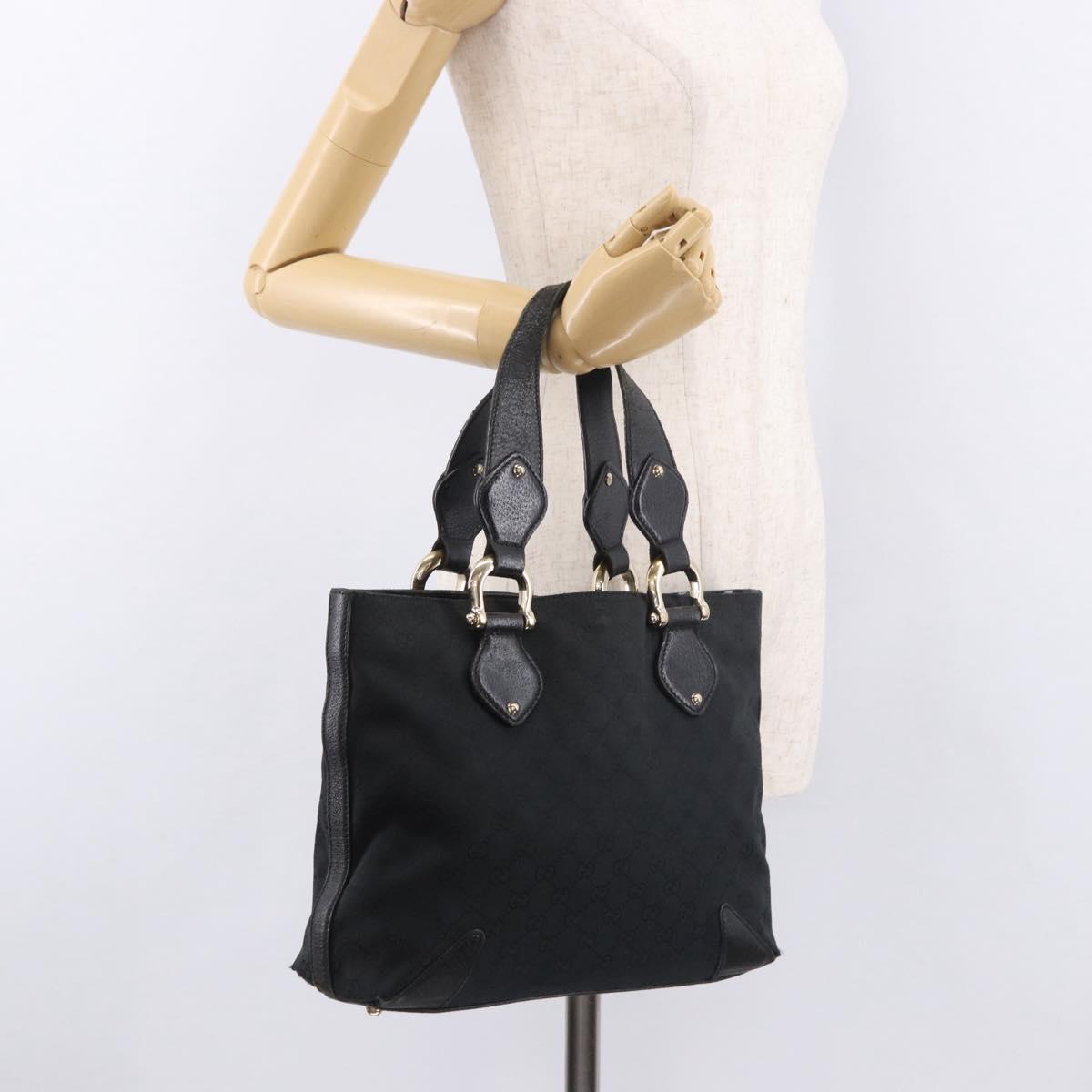 GUCCI GG Canvas Hand Bag Black Gold 153024 Auth 186680