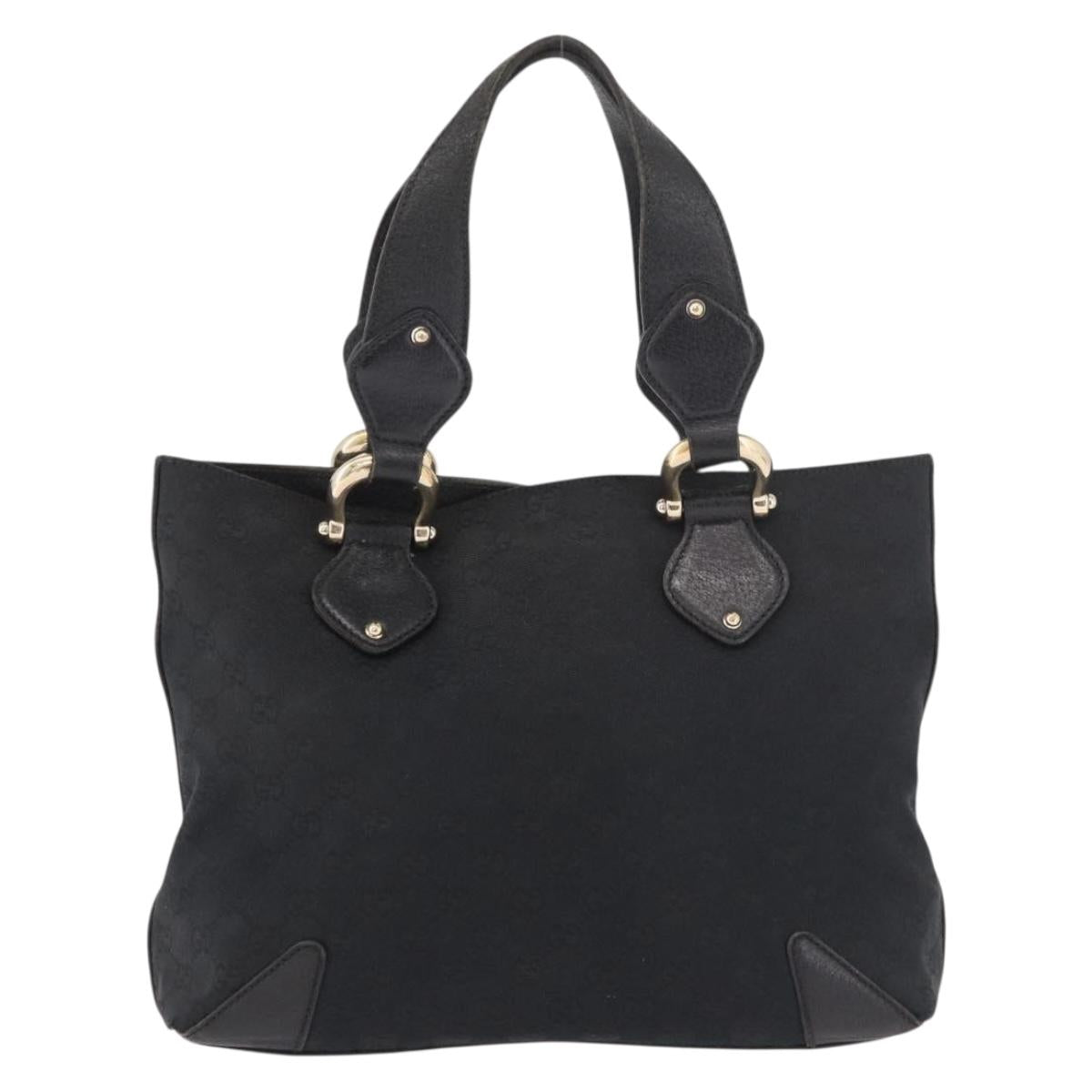 GUCCI GG Canvas Hand Bag Black Gold 153024 Auth 186680