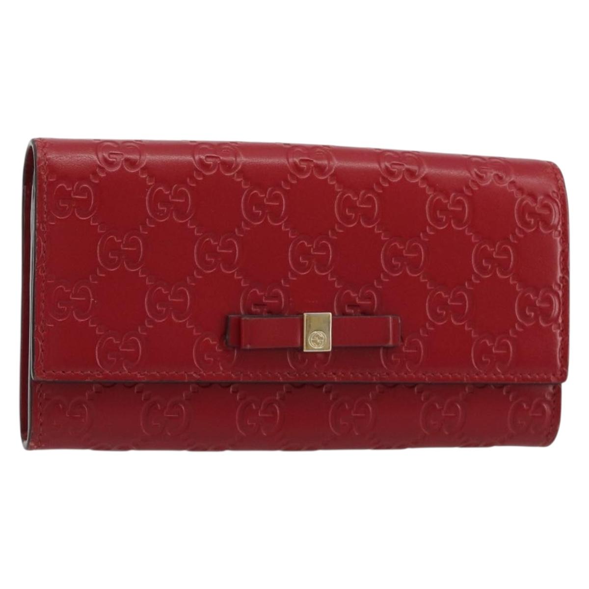 GUCCI GG Canvas Guccissima Long Wallet Leather Red Gold 388679 Auth 186684A