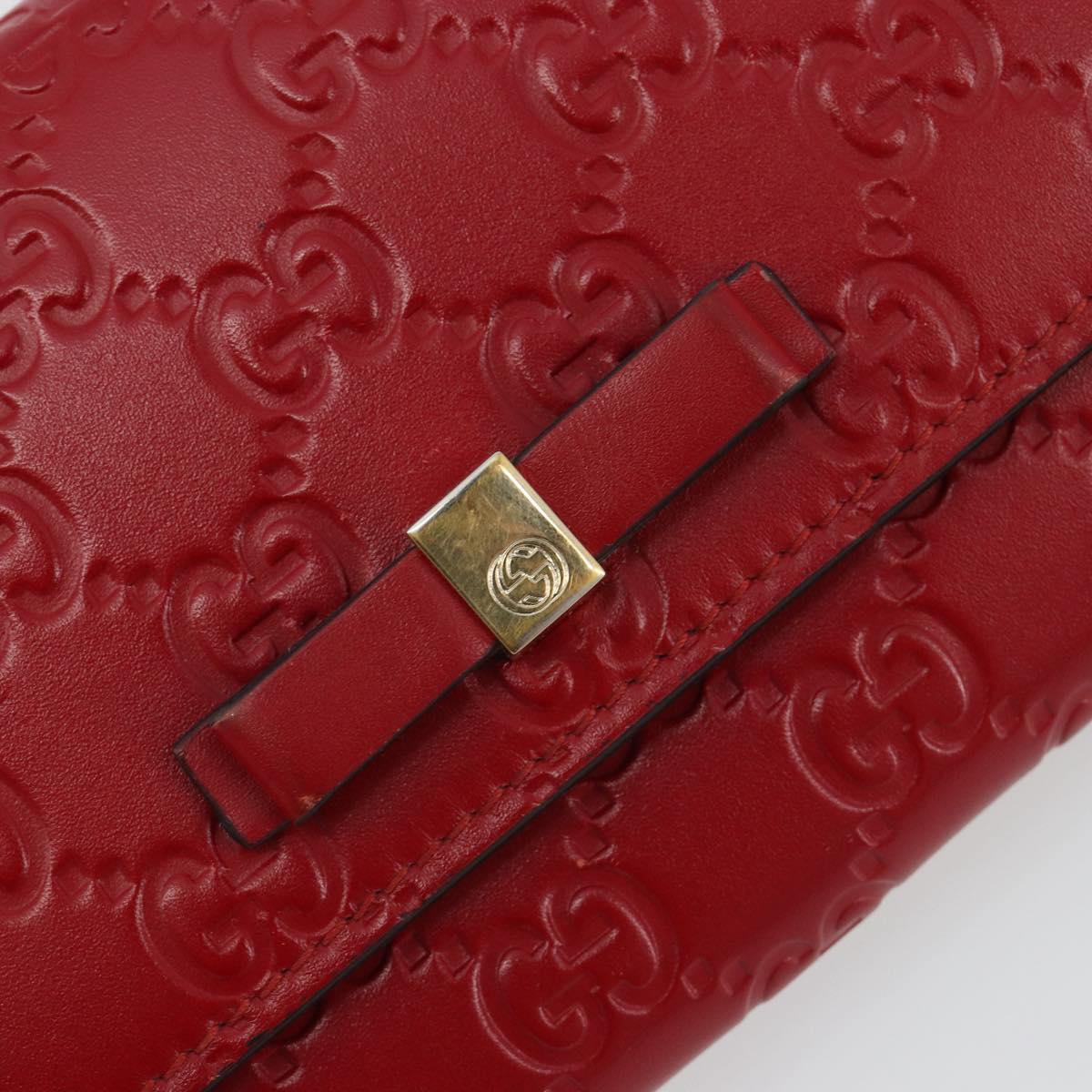 GUCCI GG Canvas Guccissima Long Wallet Leather Red Gold 388679 Auth 186684A