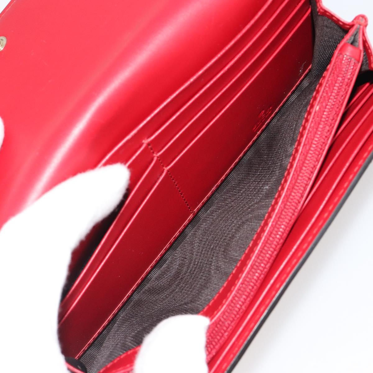 GUCCI GG Canvas Guccissima Long Wallet Leather Red Gold 388679 Auth 186684A