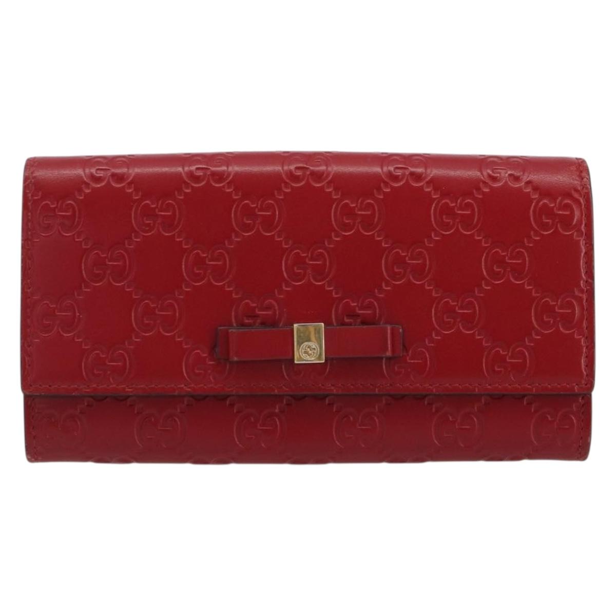 GUCCI GG Canvas Guccissima Long Wallet Leather Red Gold 388679 Auth 186684A