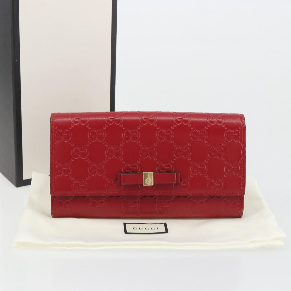 GUCCI GG Canvas Guccissima Long Wallet Leather Red Gold 388679 Auth 186684A