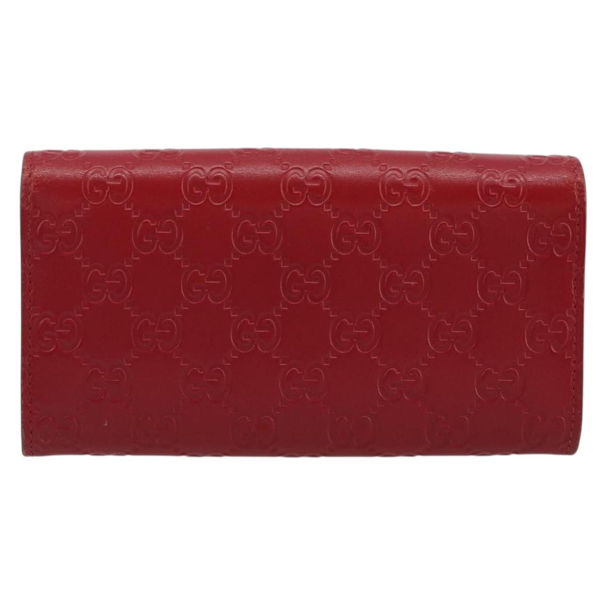 GUCCI GG Canvas Guccissima Long Wallet Leather Red Gold 388679 Auth 186684A