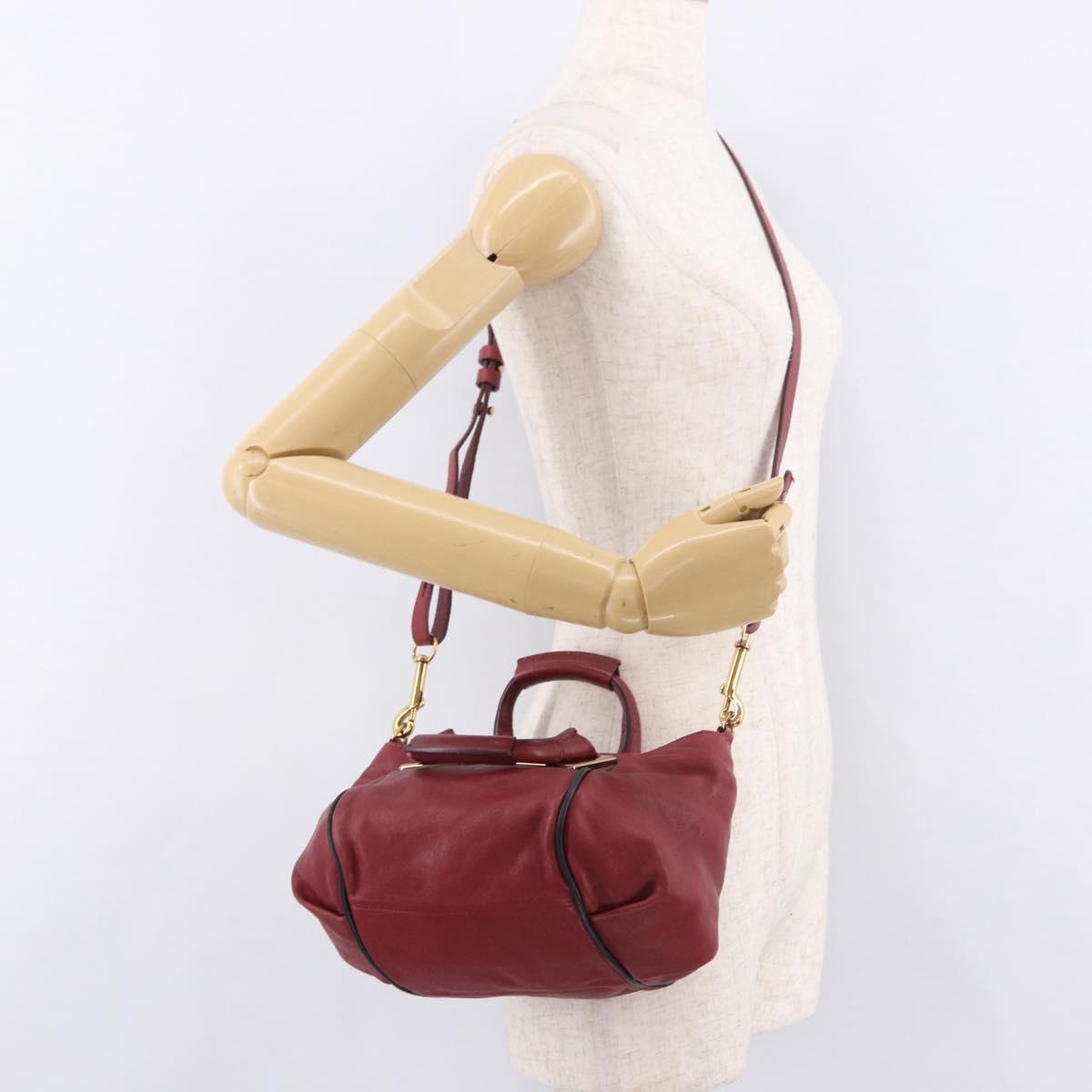 Chloe Etel Hand Bag Leather 2way Red Gold Auth 186692