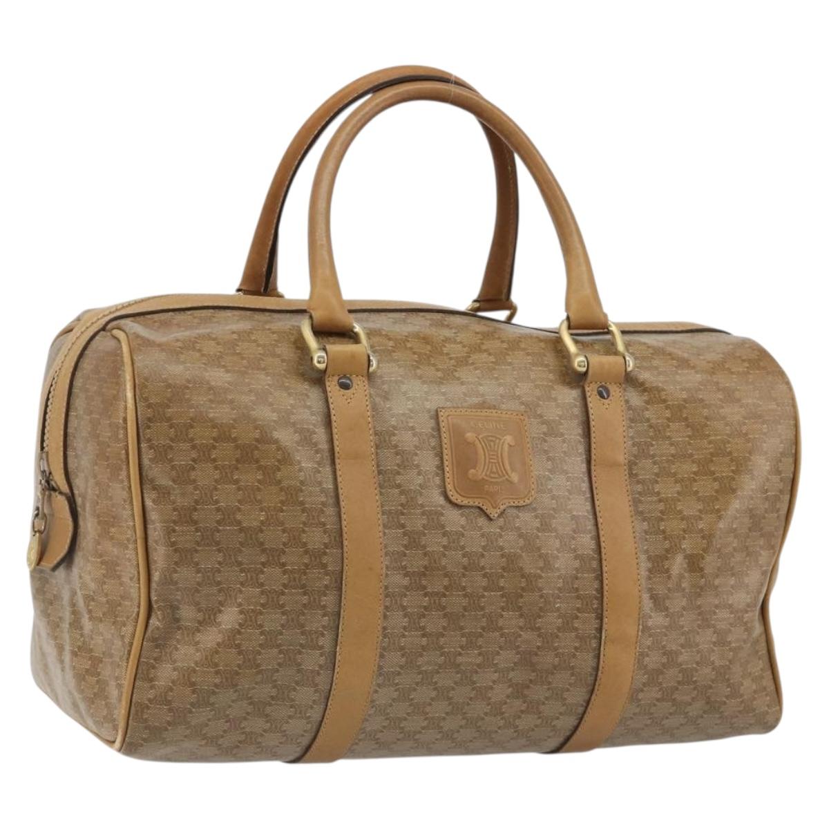 CELINE Macadam Canvas Hand Bag PVC Beige Gold Auth 186694