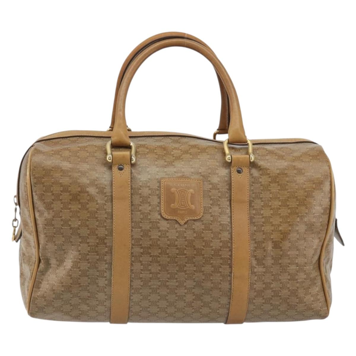 CELINE Macadam Canvas Hand Bag PVC Beige Gold Auth 186694