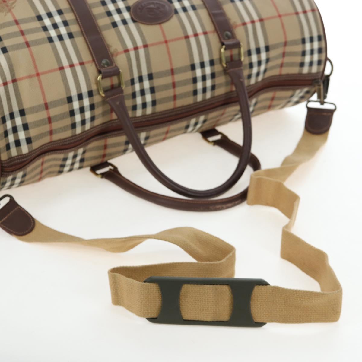 Burberrys Nova Check Boston Bag PVC 2way Beige Gold Auth 186695