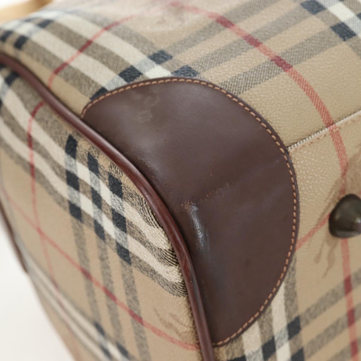 Burberrys Nova Check Boston Bag PVC 2way Beige Gold Auth 186695