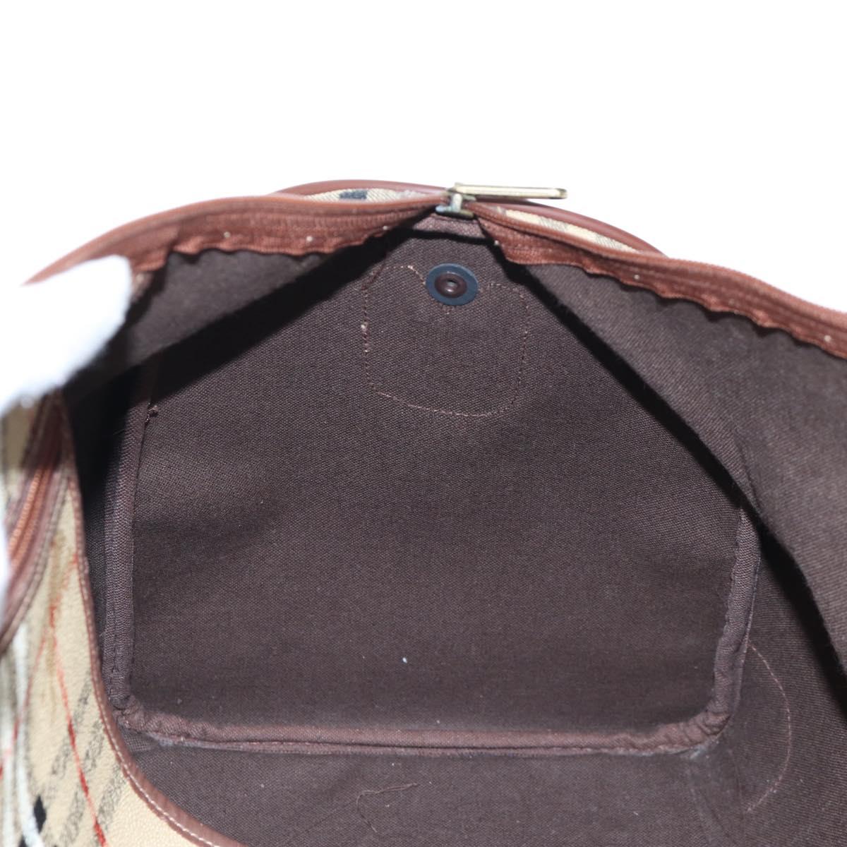 Burberrys Nova Check Boston Bag PVC 2way Beige Gold Auth 186695