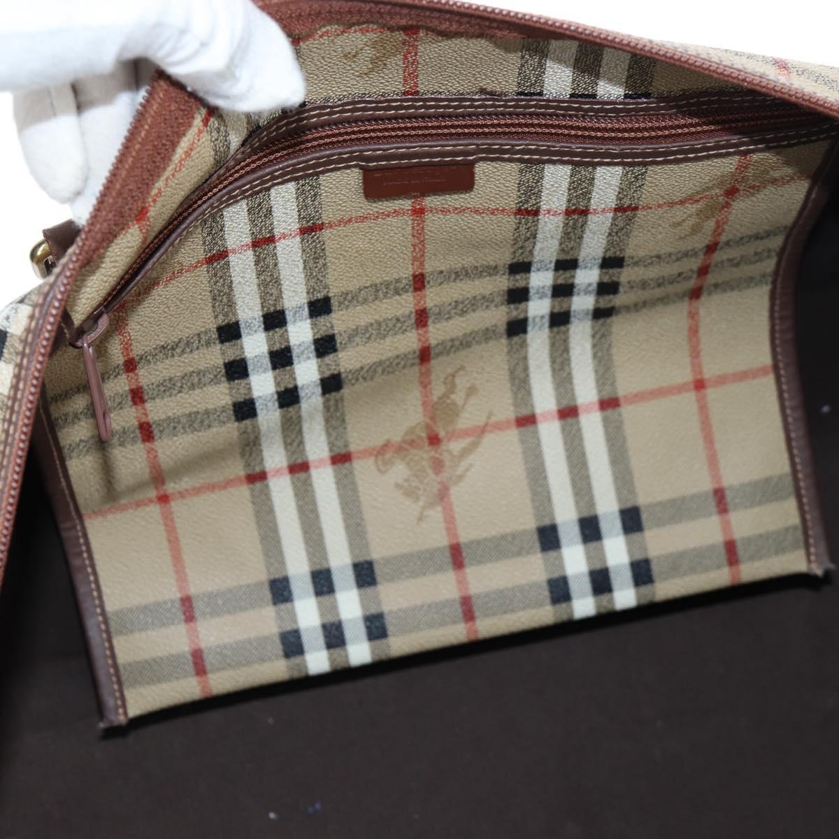 Burberrys Nova Check Boston Bag PVC 2way Beige Gold Auth 186695