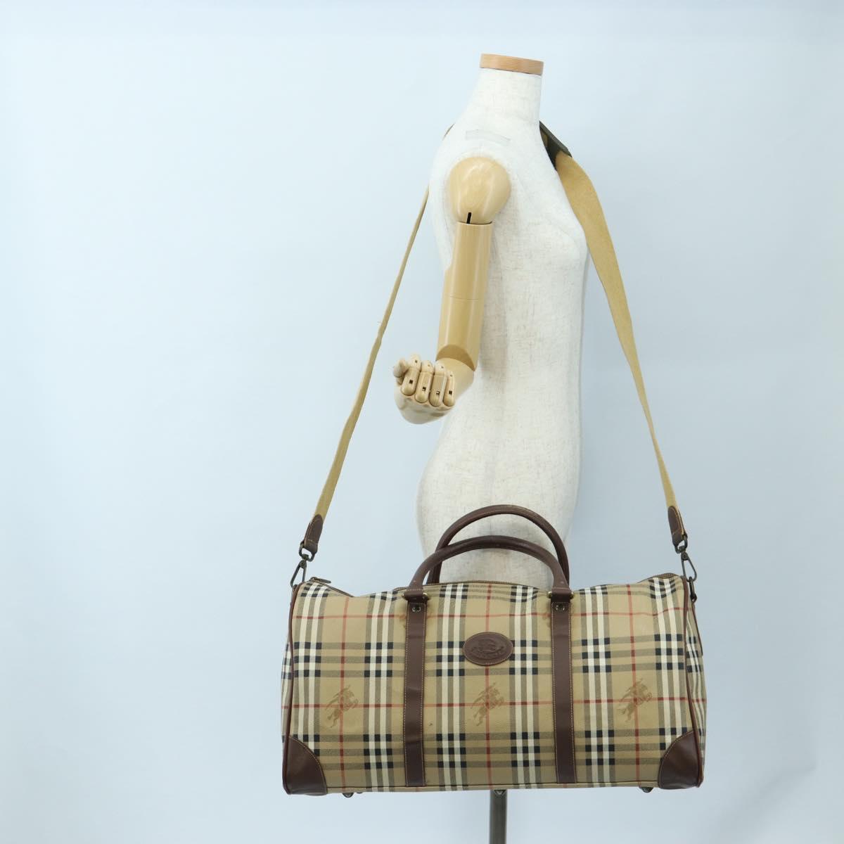 Burberrys Nova Check Boston Bag PVC 2way Beige Gold Auth 186695