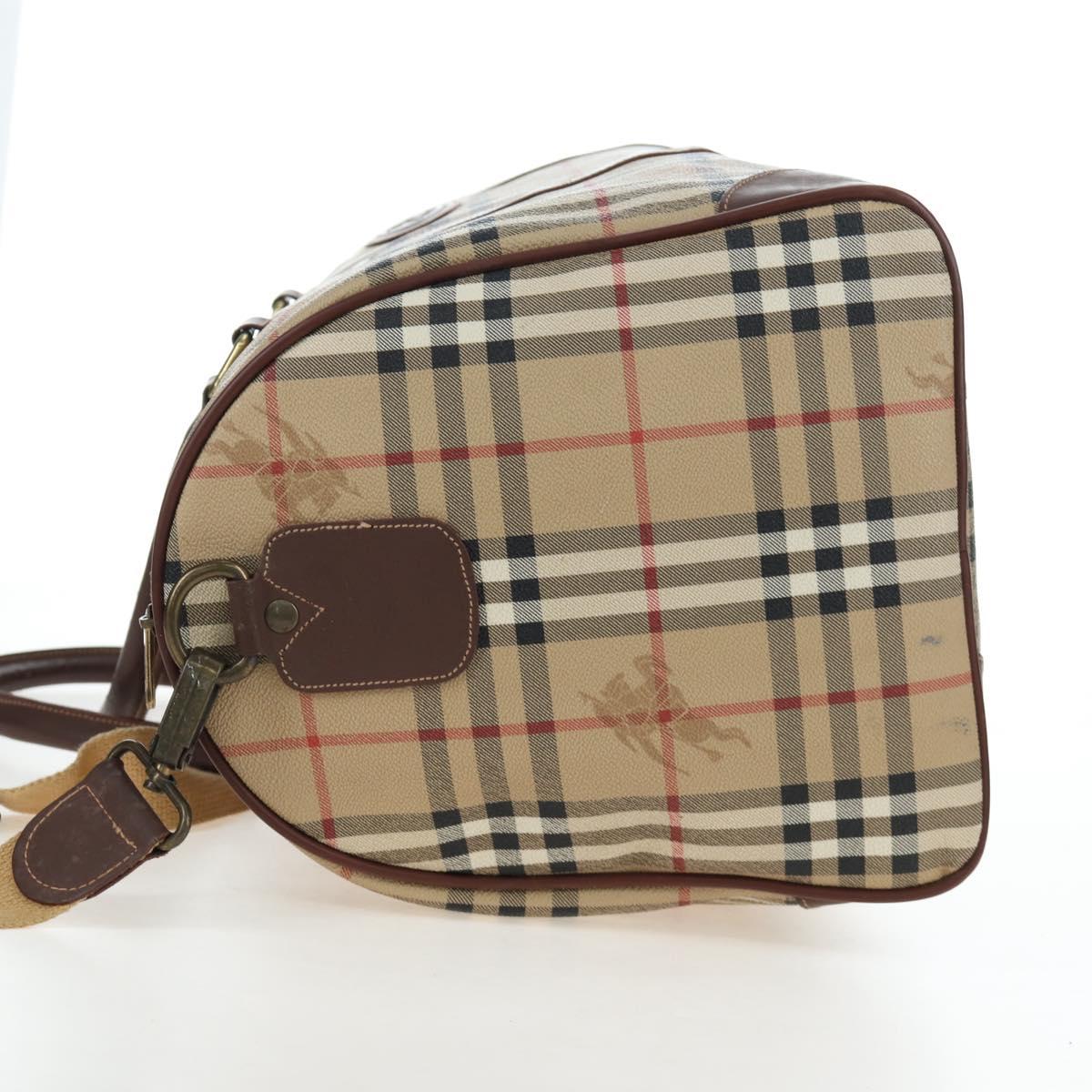 Burberrys Nova Check Boston Bag PVC 2way Beige Gold Auth 186695