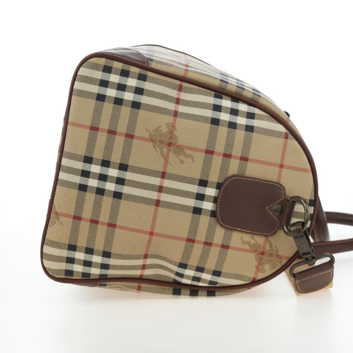 Burberrys Nova Check Boston Bag PVC 2way Beige Gold Auth 186695