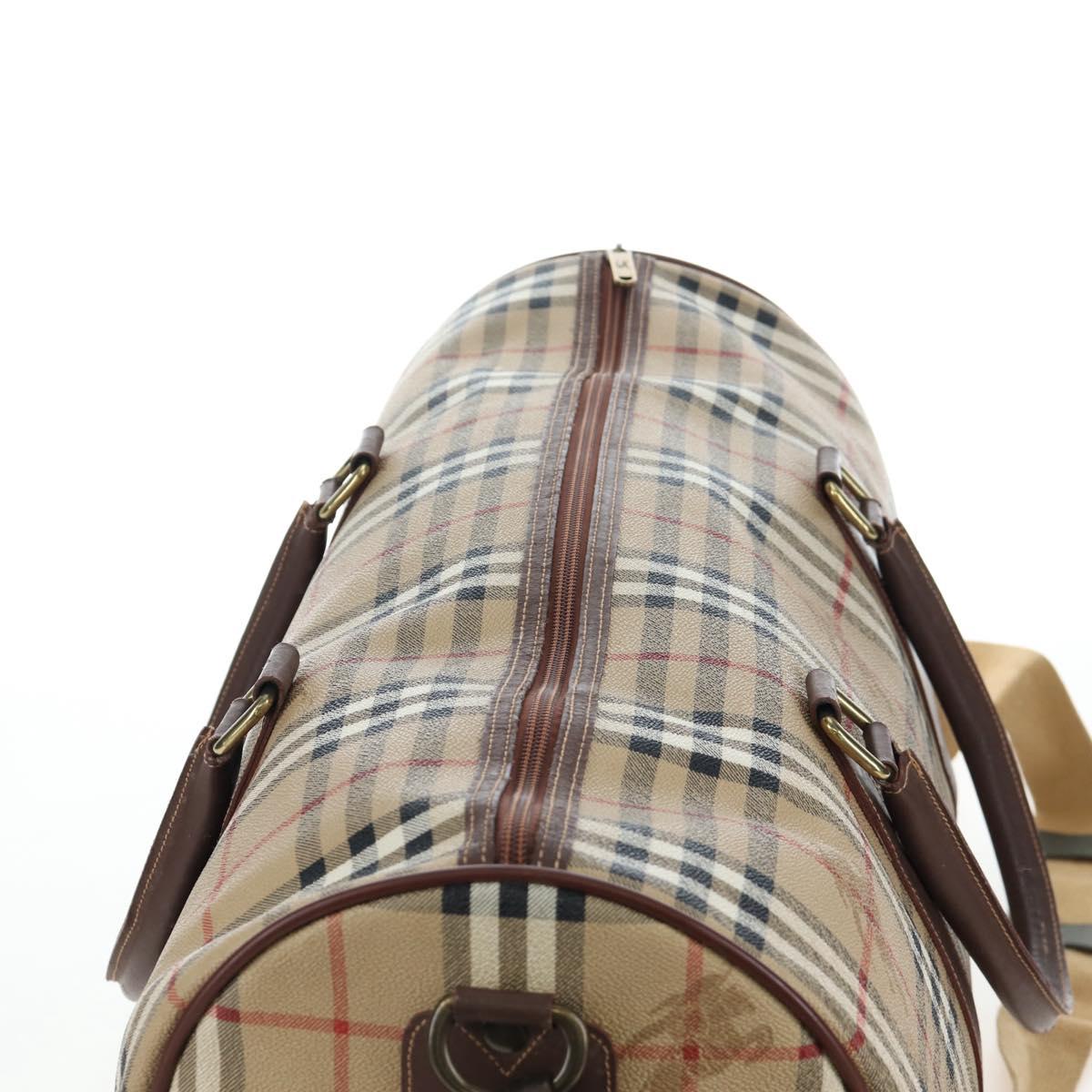 Burberrys Nova Check Boston Bag PVC 2way Beige Gold Auth 186695