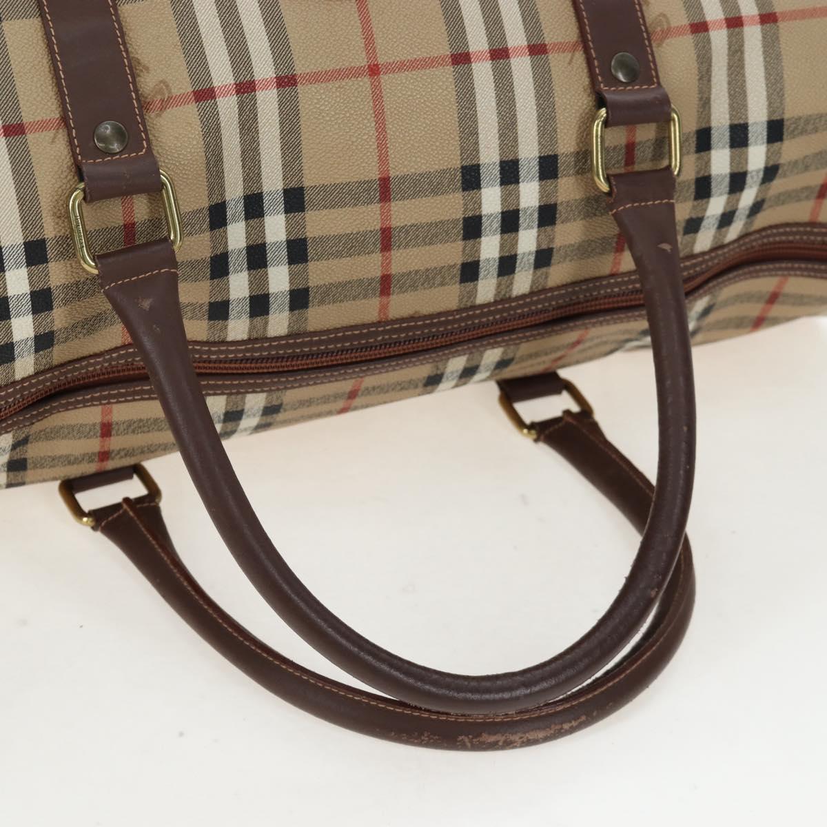 Burberrys Nova Check Boston Bag PVC 2way Beige Gold Auth 186695