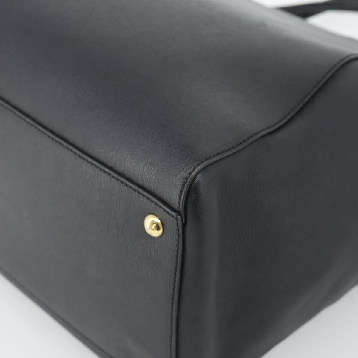 FENDI 2JOURS Tote Bag Leather Black Gold Auth 186697A