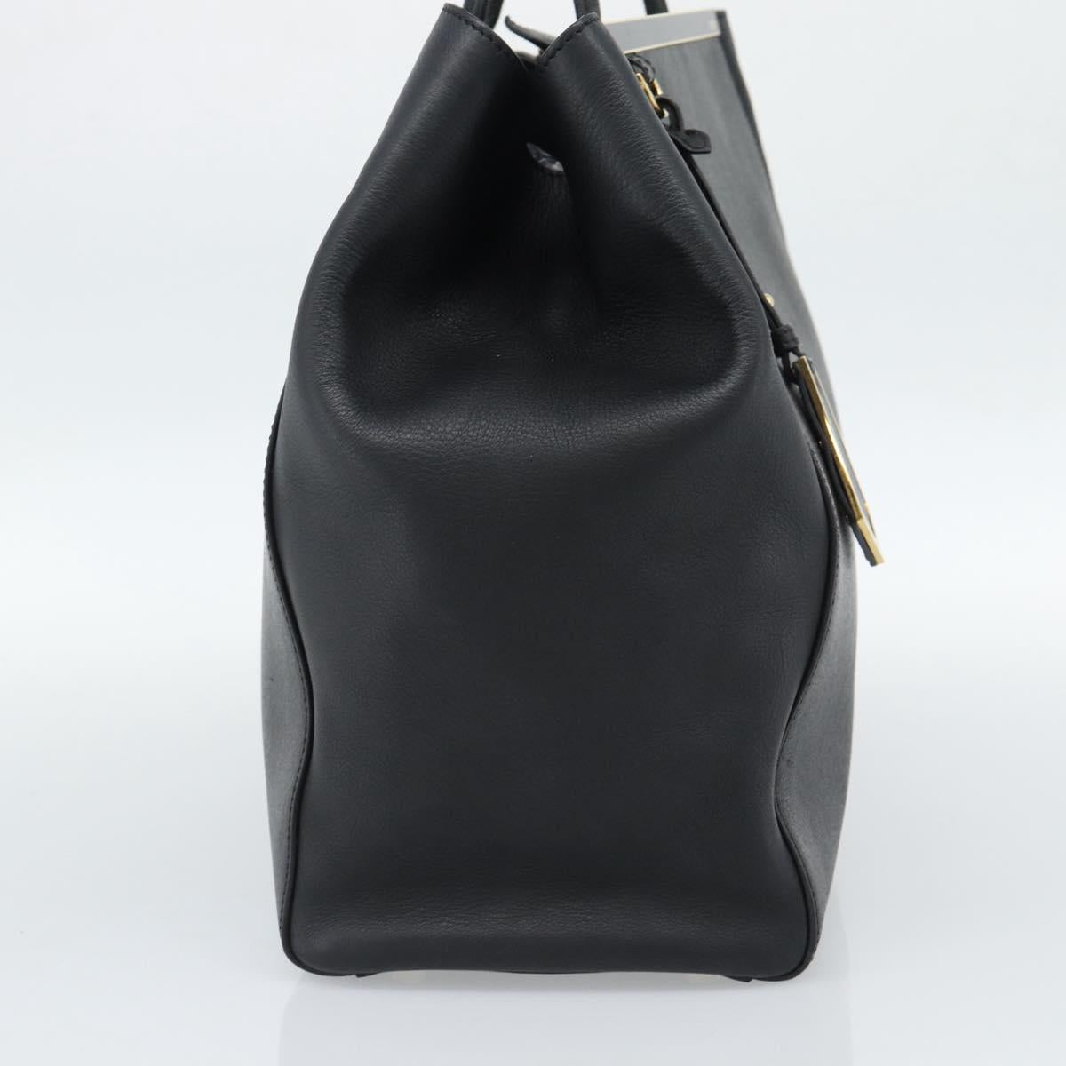 FENDI 2JOURS Tote Bag Leather Black Gold Auth 186697A