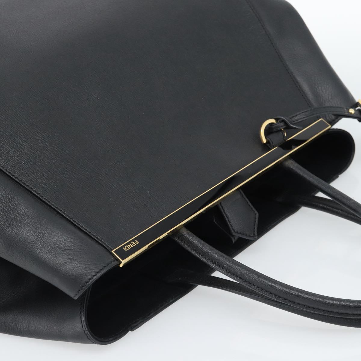 FENDI 2JOURS Tote Bag Leather Black Gold Auth 186697A