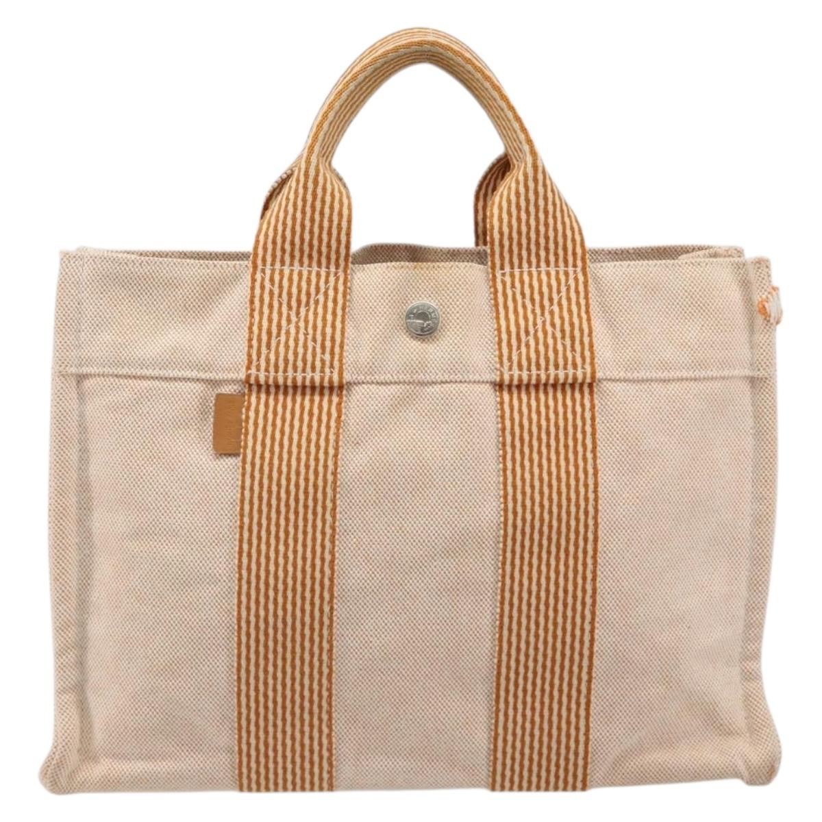 HERMES Fourre Tout PM Hand Bag Canvas Orange Silver Auth 186705A