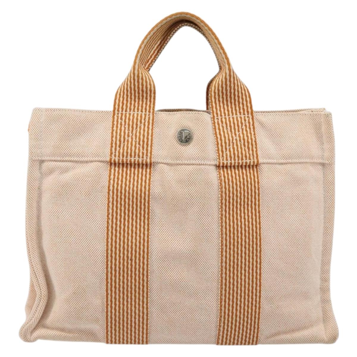 HERMES Fourre Tout PM Hand Bag Canvas Orange Silver Auth 186705A