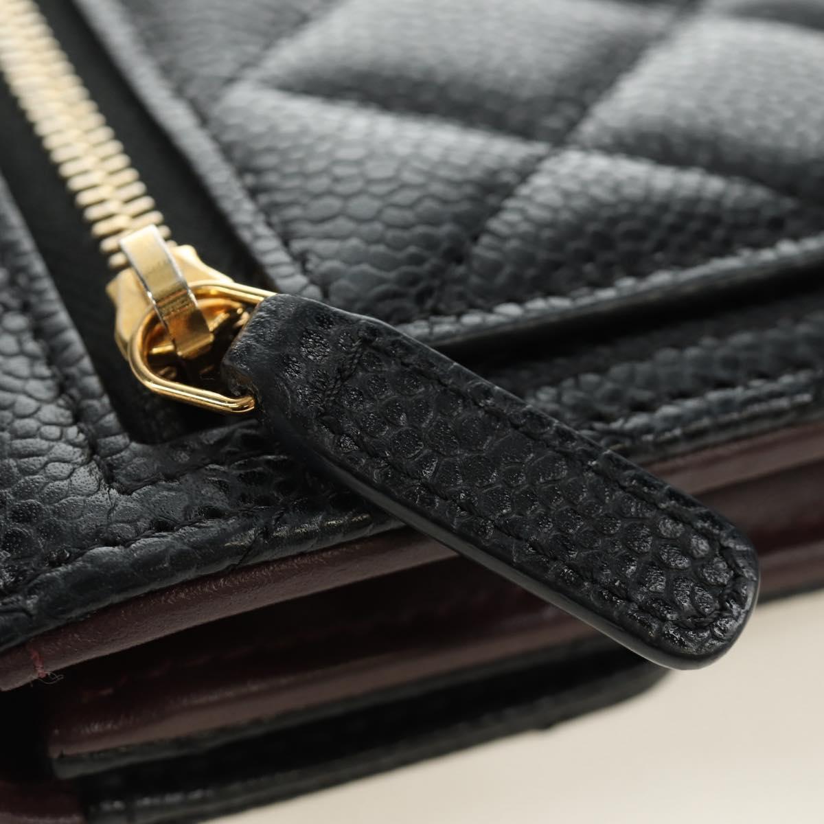 CHANEL Trifold Wallet Caviar Skin Black Gold CC Auth 186706SAM