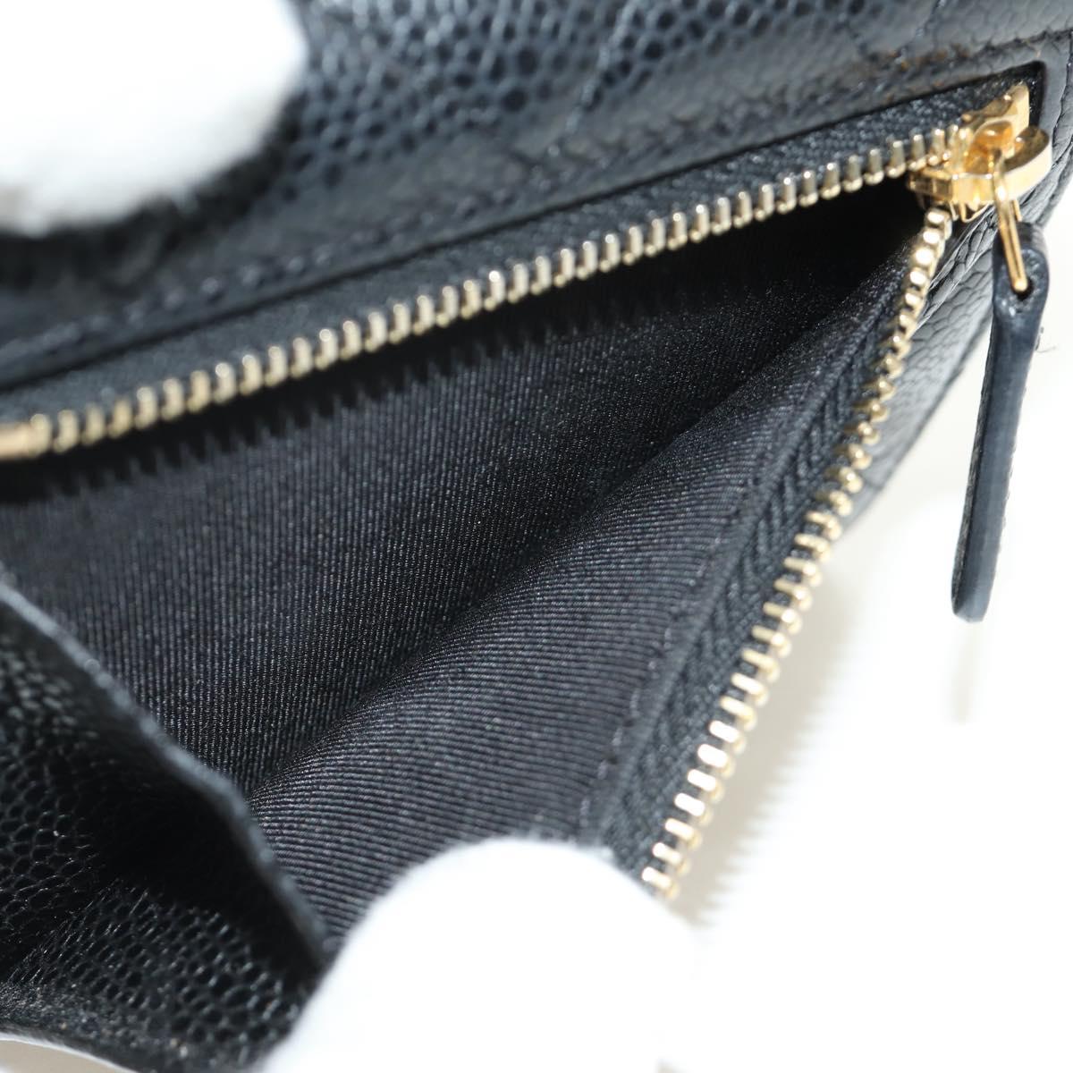 CHANEL Trifold Wallet Caviar Skin Black Gold CC Auth 186706SAM