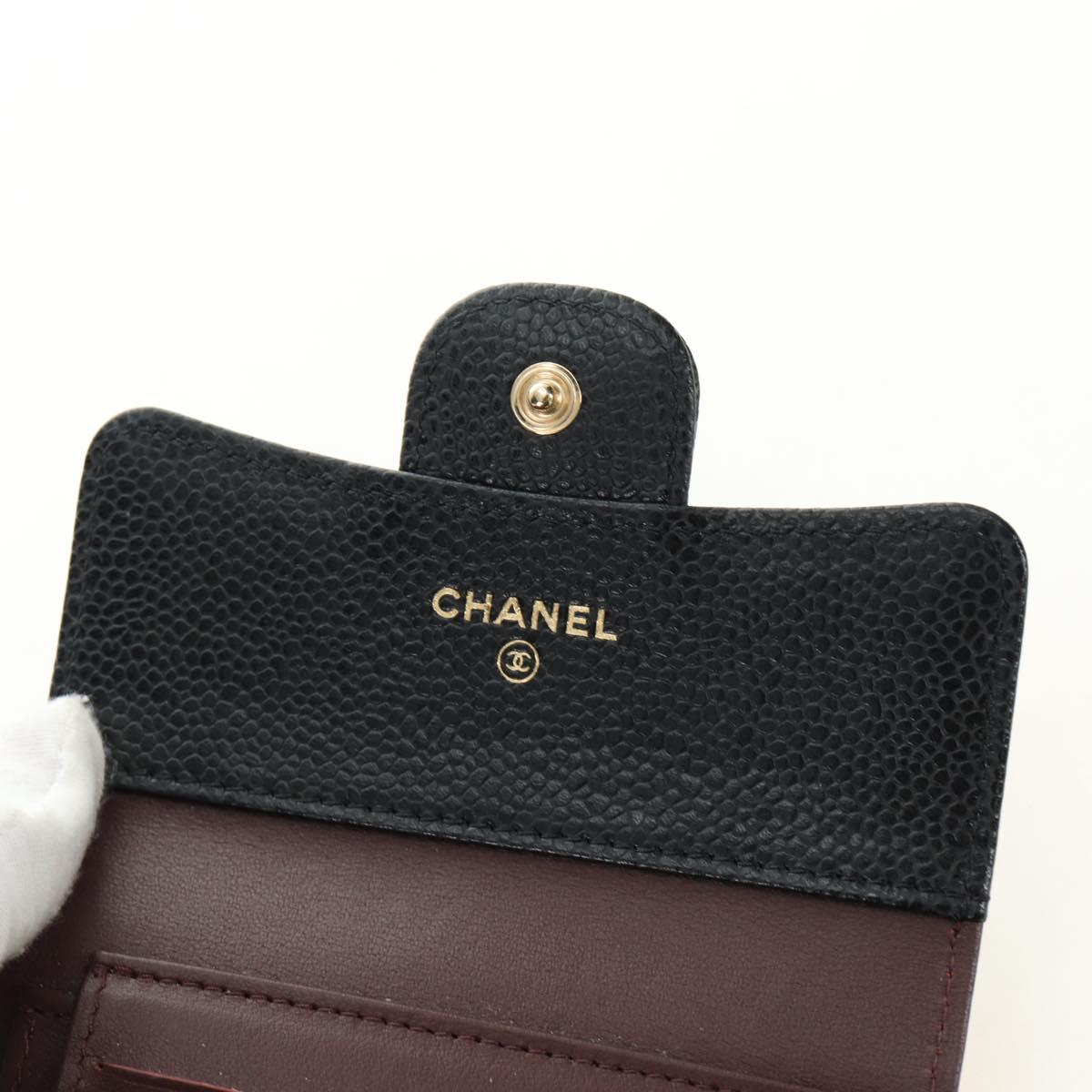 CHANEL Trifold Wallet Caviar Skin Black Gold CC Auth 186706SAM