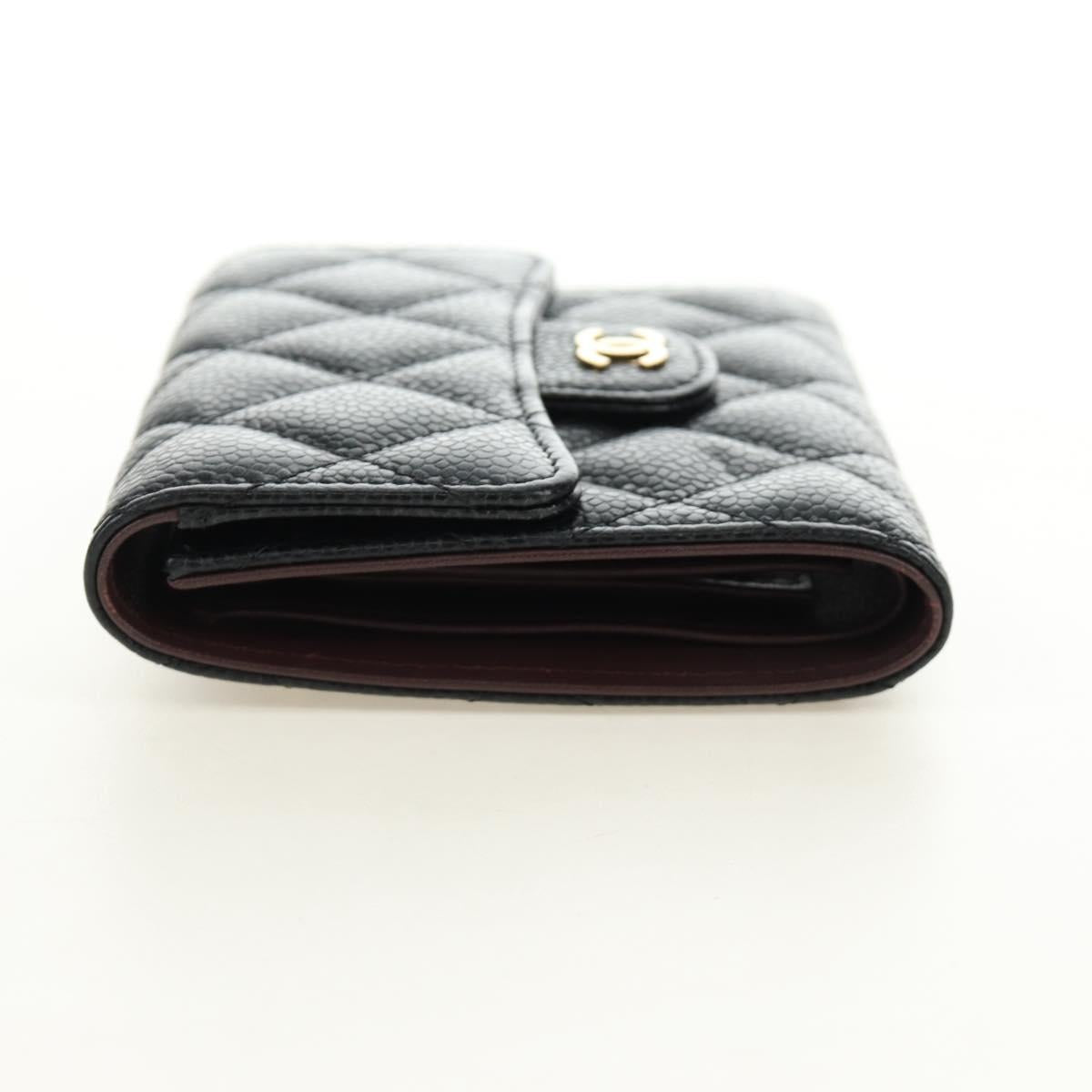 CHANEL Trifold Wallet Caviar Skin Black Gold CC Auth 186706SAM