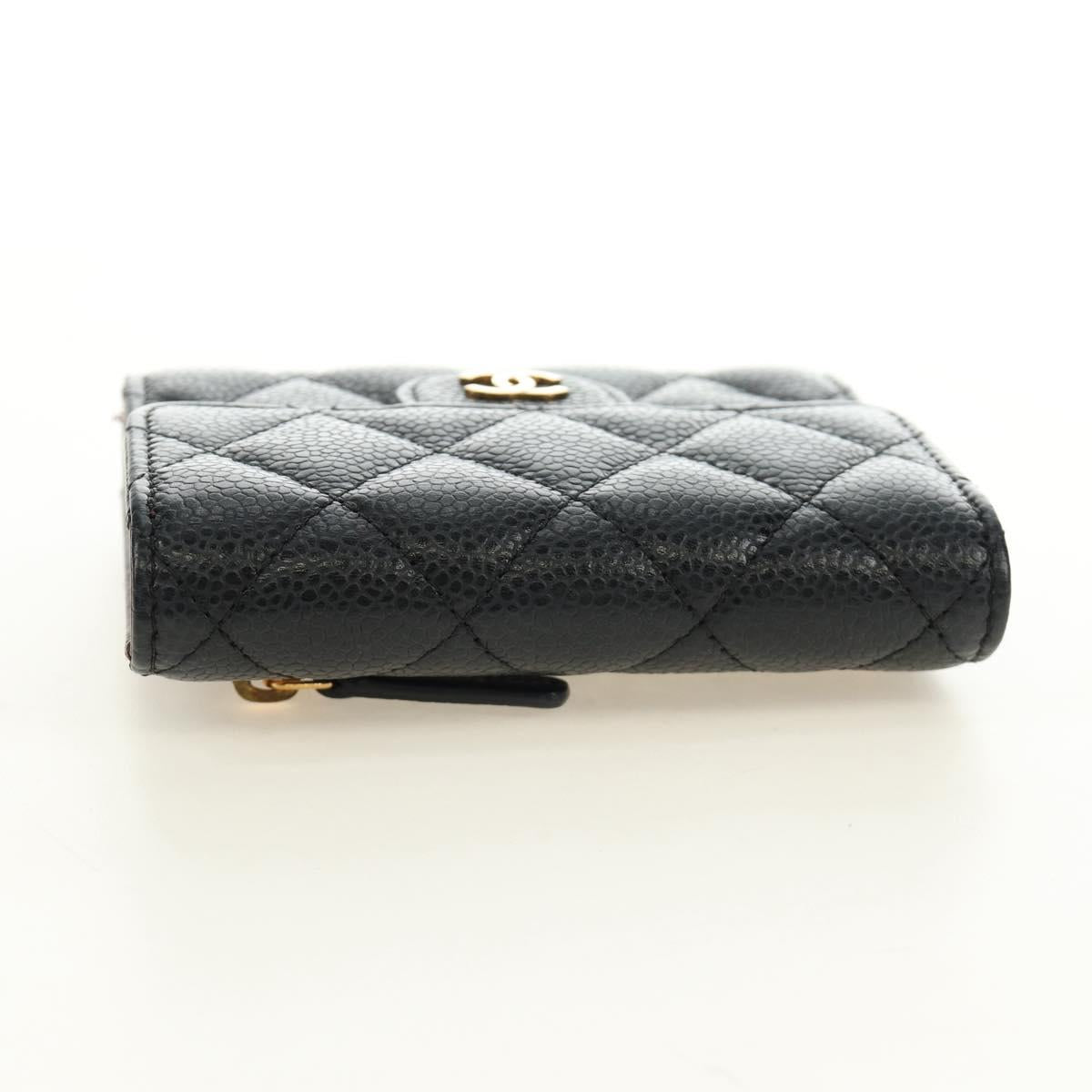 CHANEL Trifold Wallet Caviar Skin Black Gold CC Auth 186706SAM