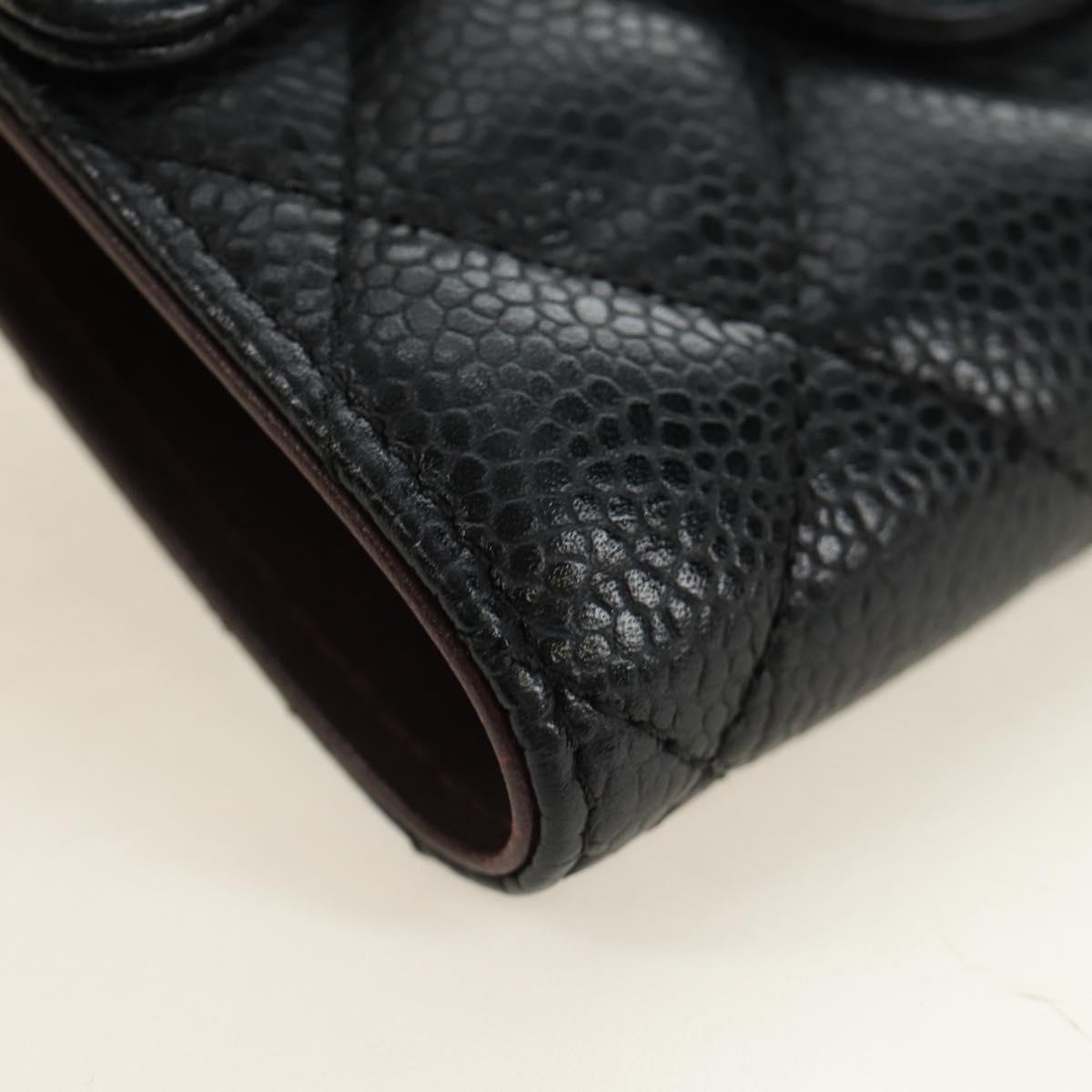 CHANEL Trifold Wallet Caviar Skin Black Gold CC Auth 186706SAM