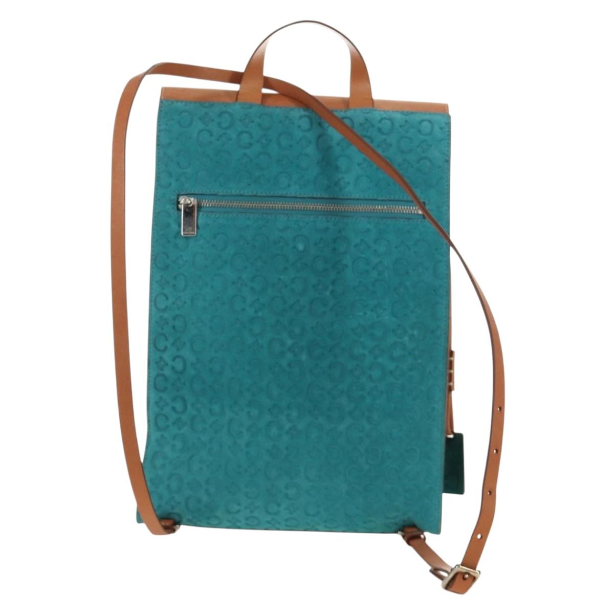 CELINE C Macadam Canvas Backpack Silver Turquoise Blue Auth 186708V