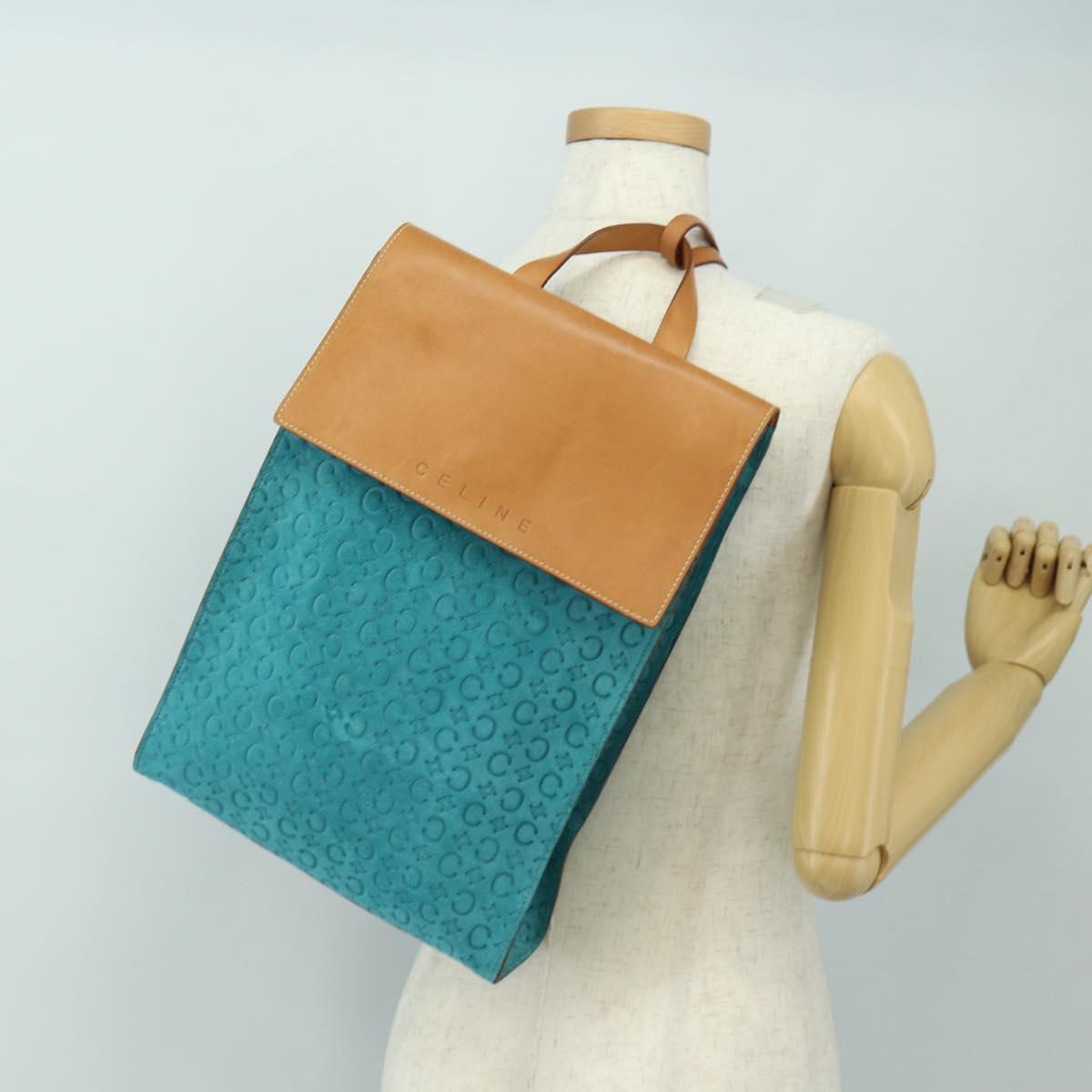 CELINE C Macadam Canvas Backpack Silver Turquoise Blue Auth 186708V