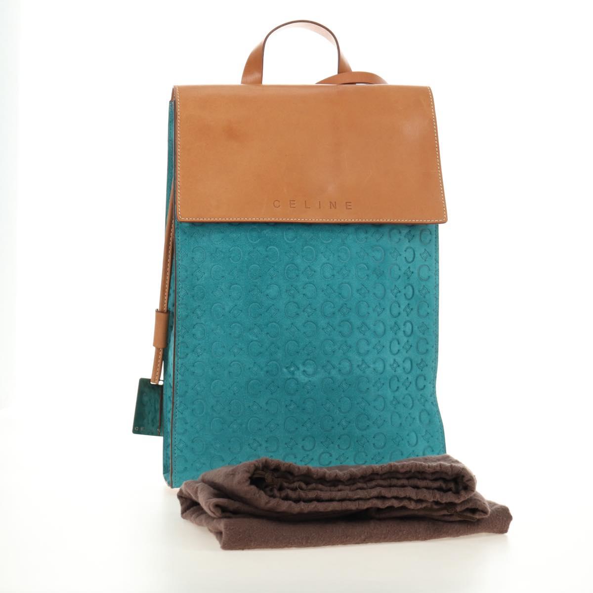 CELINE C Macadam Canvas Backpack Silver Turquoise Blue Auth 186708V