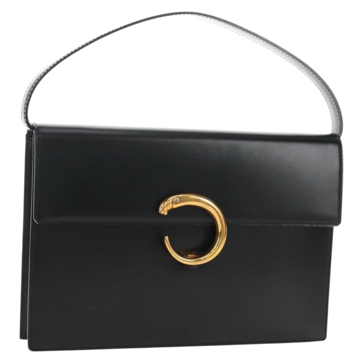 CARTIER PANTHERE Hand Bag Leather 2way Black Gold Auth 186710SAM