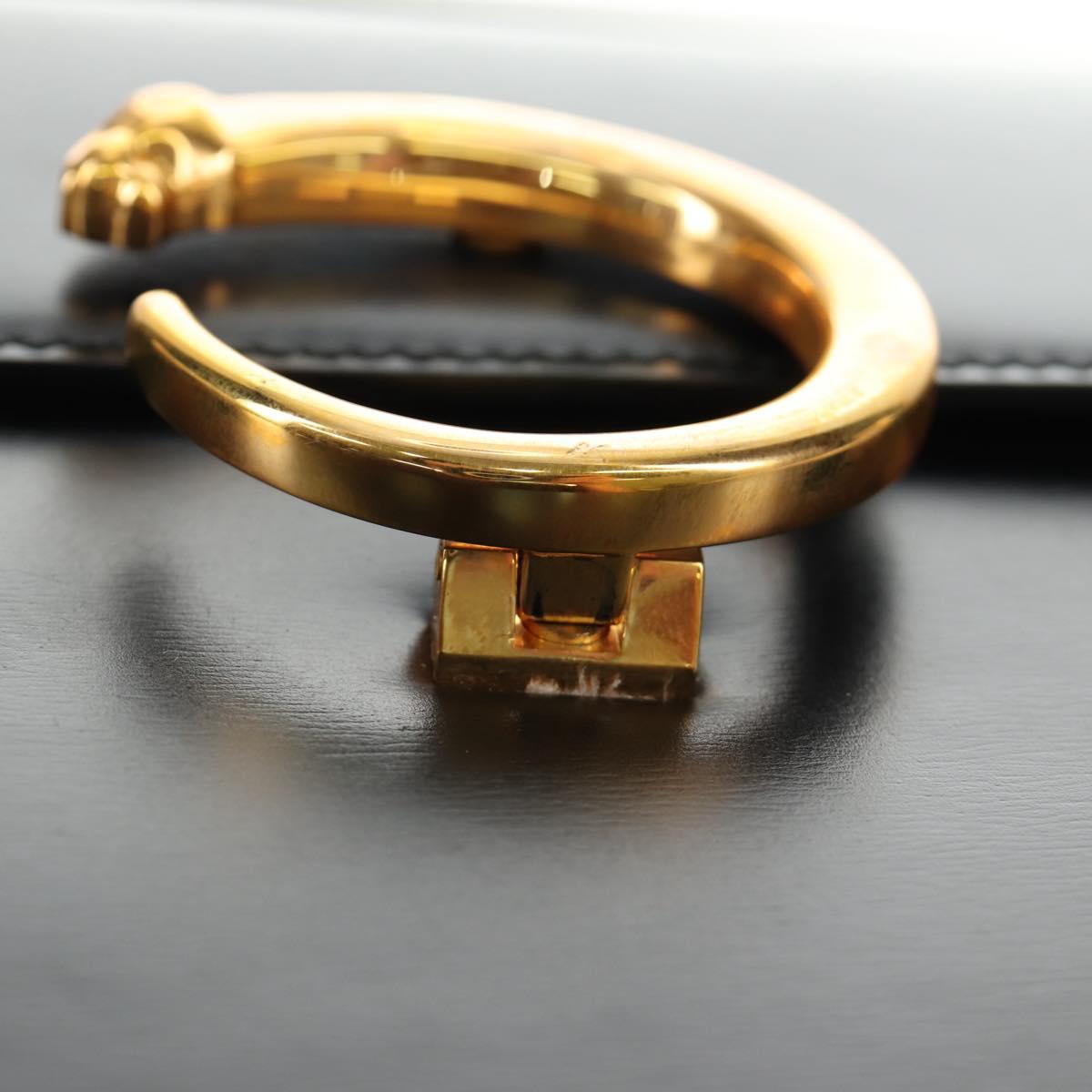 CARTIER PANTHERE Hand Bag Leather 2way Black Gold Auth 186710SAM