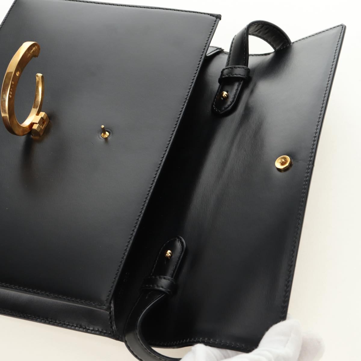 CARTIER PANTHERE Hand Bag Leather 2way Black Gold Auth 186710SAM