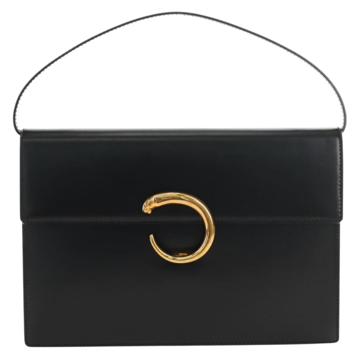 CARTIER PANTHERE Hand Bag Leather 2way Black Gold Auth 186710SAM