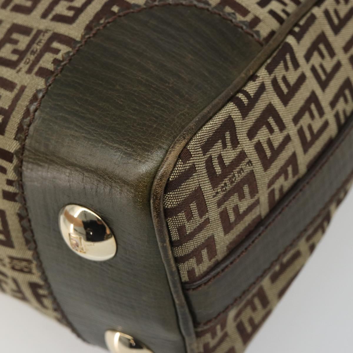 FENDI Zucchino Canvas Shoulder Bag Beige Gold 8BR531 Auth 186711V