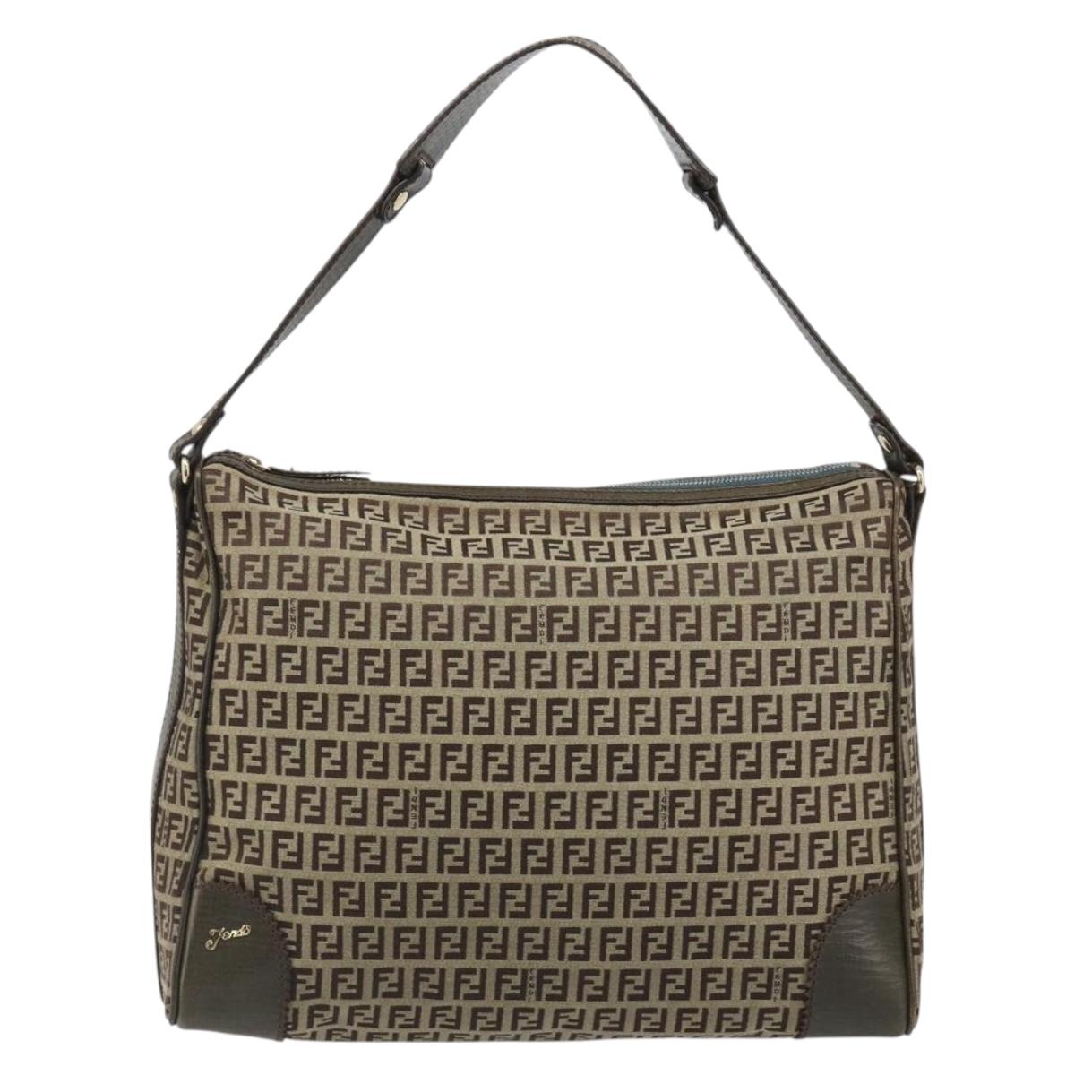 FENDI Zucchino Canvas Shoulder Bag Beige Gold 8BR531 Auth 186711V