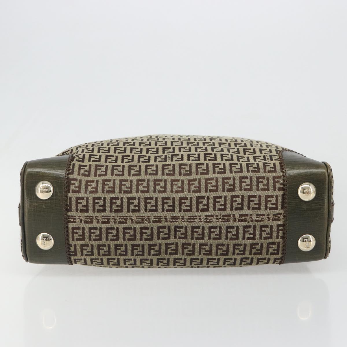FENDI Zucchino Canvas Shoulder Bag Beige Gold 8BR531 Auth 186711V