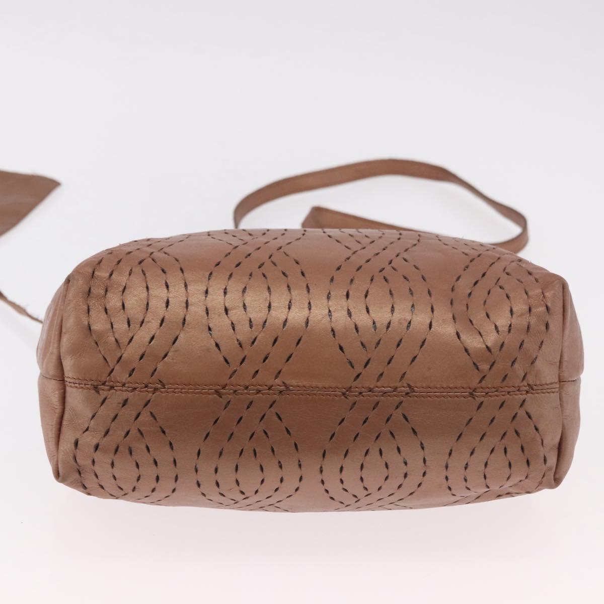 FENDI Shoulder Bag Leather 2way Bronze Gold Auth 186712