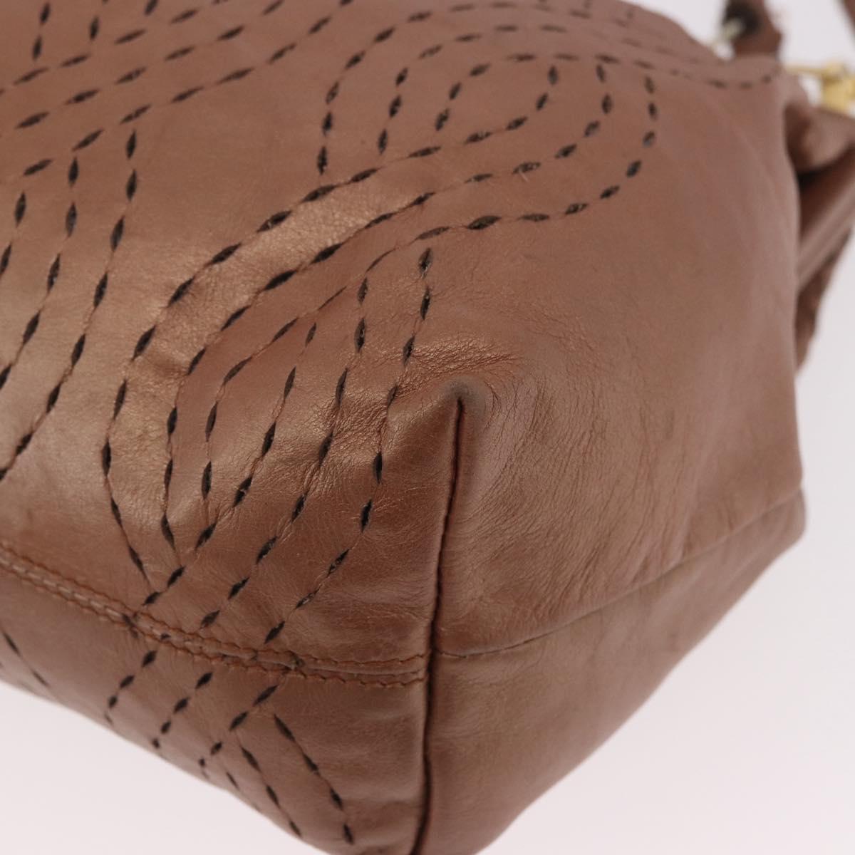 FENDI Shoulder Bag Leather 2way Bronze Gold Auth 186712
